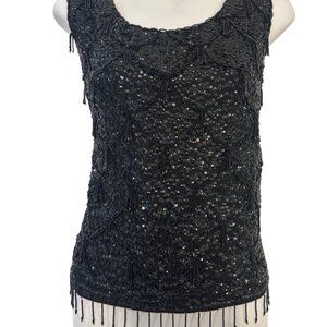 Vintage Black Sequined Sleeveless Top